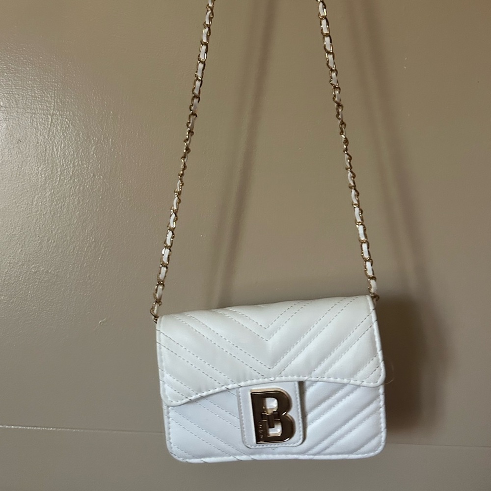 Bebe White Quilted Crossbody Bag with Chain Strap
